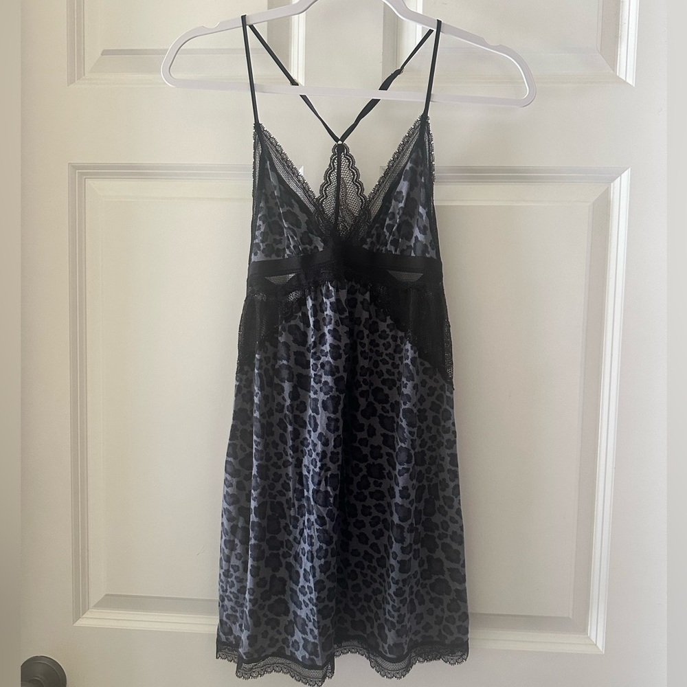 Victoria's Secret Black and Gray Chemise with Lace Details